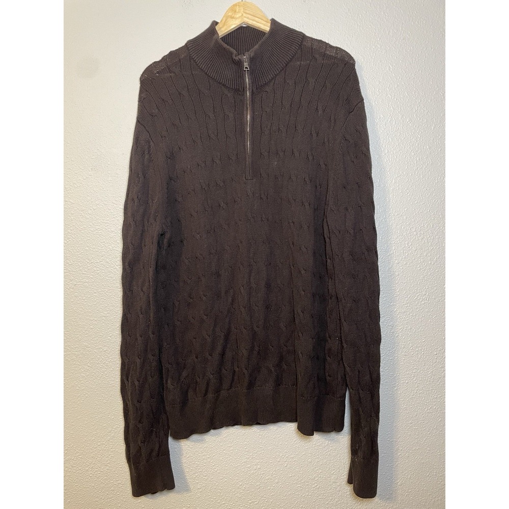 Banana Republic Sweater Mens Large Brown 1/4 Zip Pullover Long Sleeve Cable Knit